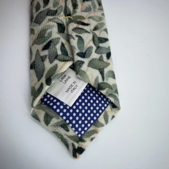 Eton Tie Mens One‎ Size Colorful Leaf Print Wool Classic Necktie Italy Made